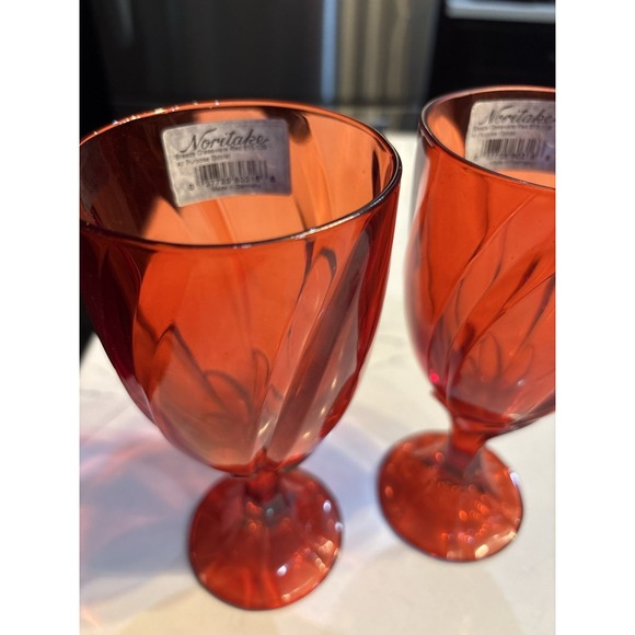 2 Noritake Breeze Red All Purpose Goblets Water Glasses Tags - Picture 3 of 5